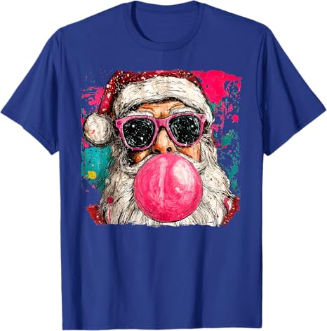 Vintage Preppy Watercolor Santa Bubble Gum Pink Sunglasses Christmas TShirt Xmas Retro Holiday Clothes Artwork Y2k Art Tee Tops