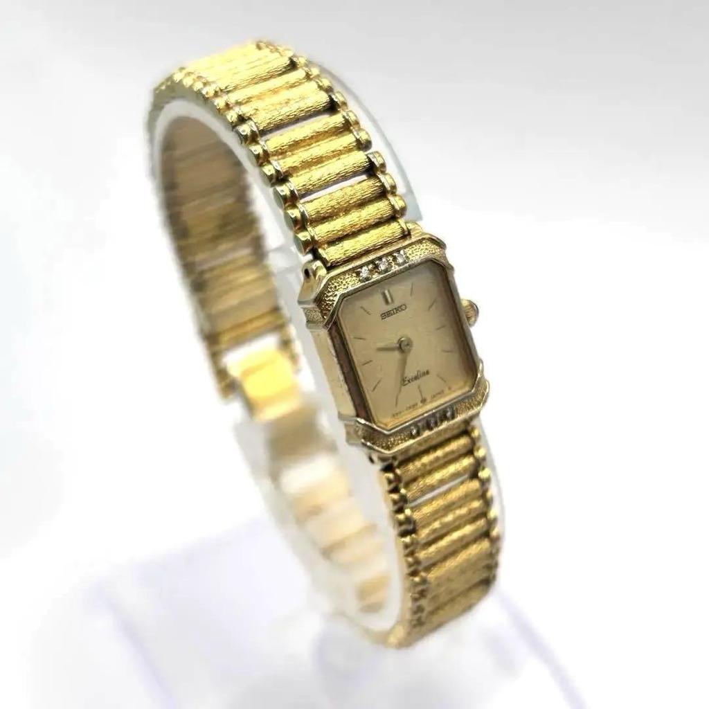 [USED] Rare SEIKO Exceline 6-Diamond Dress Watch, Gold, Women's
