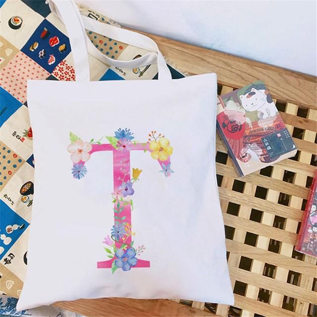Женская холщовая сумка-шоппер Классический принт 26 букв английского алфавита Белая студенческая сумка-тоут Сумка-шоппер на плечо женская Сумка-тоут Харадзюку