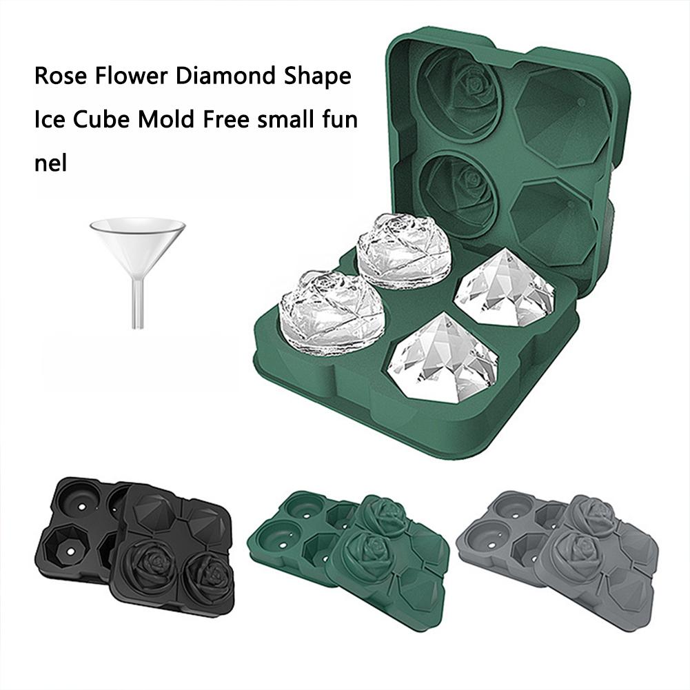Silicone Ice Cube Mold 4 Rose Flower Diamond Shape Frozen Tray Modeling Making Tool