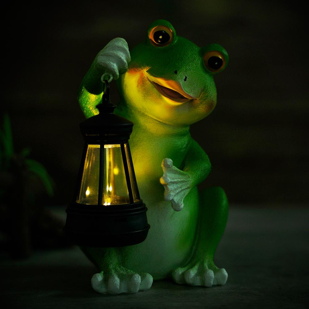 Solar Frog Garden Statue with LED Lantern Outdoor Yard Patio Decorative Piece Ideal for Mother's Day Or Housewarming Gifts