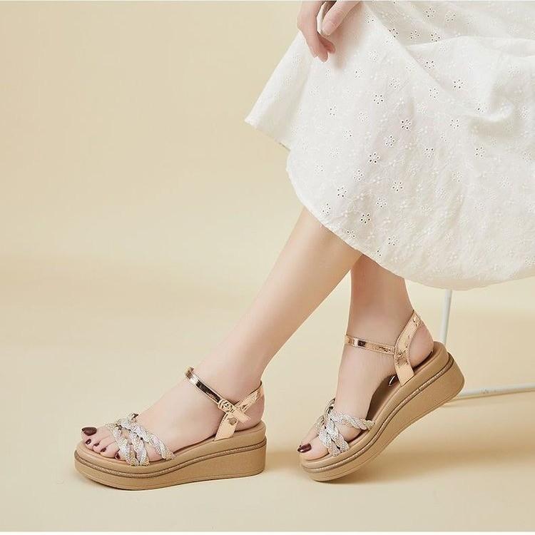 Summer Platform Wedge Sandals High Quality Pu Leather Upper Open Toe Buckle Straps Fashion Modern Shoes Women Buckle Strap 2024