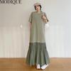MODIQUE Summer Plus Size Women Loose Casual Patchwork Pleated Cotton Extended Length T-Shirt Long Dresses Female Oversize Short Sleeve O-Neck Dresses