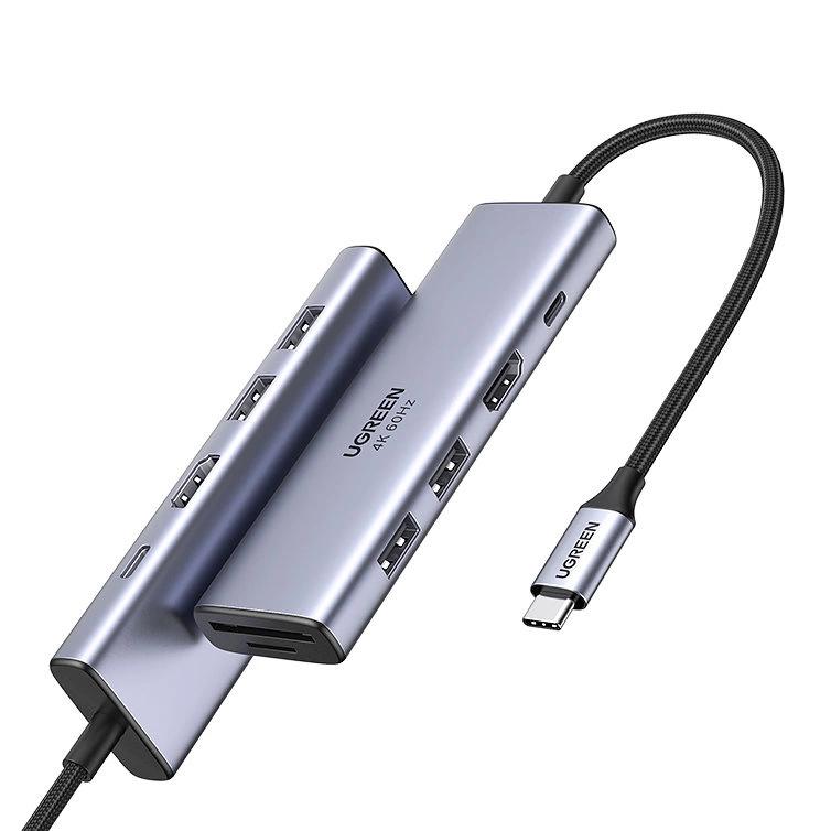 Ugreen Многофункциональный USB Type C хаб 6 в 1 - 2x USB 3.2 Gen 1 / HDMI 4K 60 Гц / Кардридер SD и TF / USB Type C PD 100 Вт Серый (60384 Cm511)