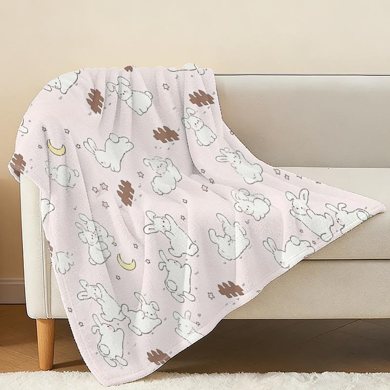 Rabbit Series Flannel Blanket Soft, Lightweight & Cozy,Cute Cartoon Design for Home, Office Napping, Window Seat Decor, Christmas & Halloween