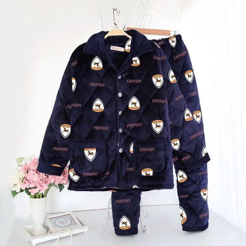 Мужская пижама осенне-зимняя толстая стеганая куртка трехслойный стеганый хлопок зимний теплый костюм для дома повседневный стиль