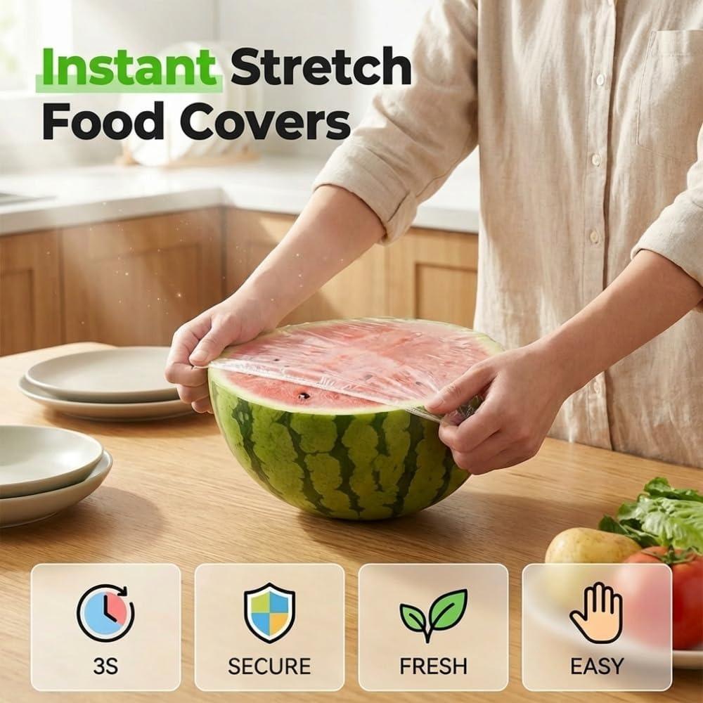 100 Pcs Elastic Food Covers, 2026 New 14.96inch Food Plastic Wrap, Stretchable Bowl Covers, Adjustable Household Plastic Wrap