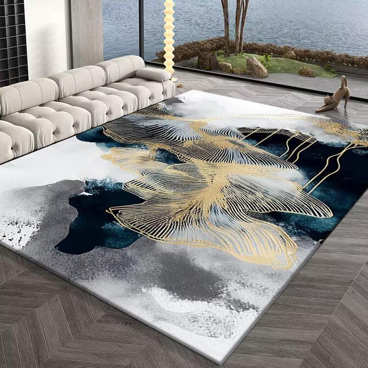 Modern Ombre Carpet Blue Brown Geometric Pattern Large Non Slip Area Rug for Living Room Sofa Home Decor