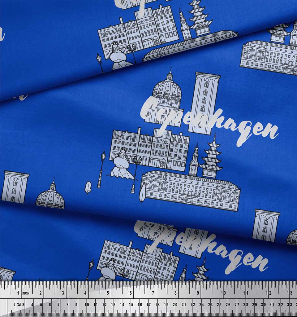 Soimoi Синяя японская креп-сатиновая ткань Sketch Monuments Architectural Printed Craft Fabric по метрам 42 дюйма