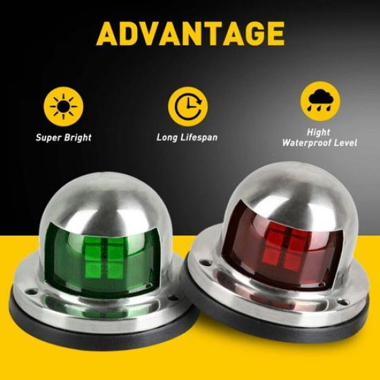 Boat Waterproof Light LED Navigation Marine Pontoon Lamp Bow Front Green Red 12V