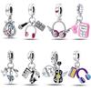 100% 925 Sterling Silver Punk Guitar Saxophone Music Charms Beads FitNew Original Bracelets Necklaces Fine DIY Jewelry Gift