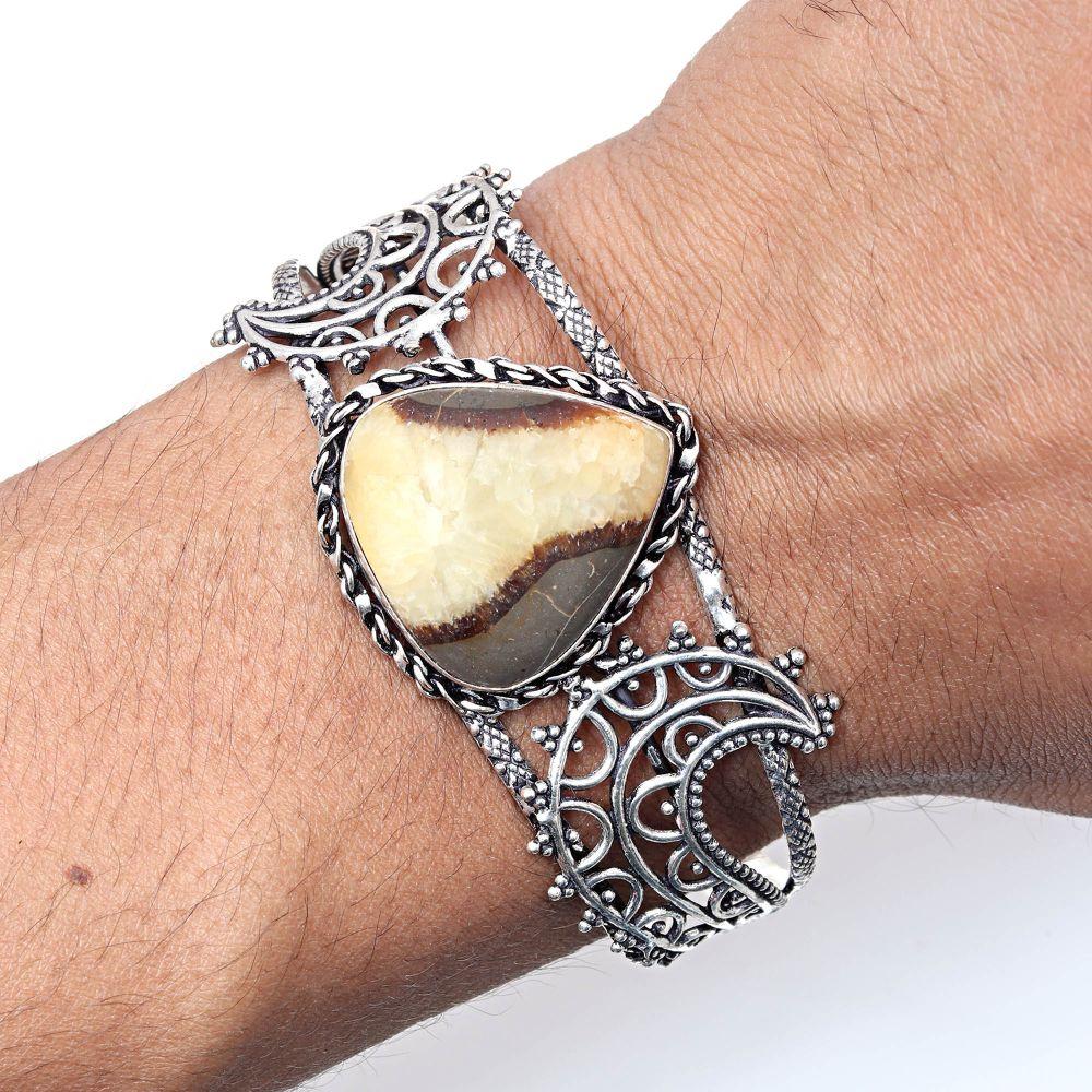 Septerian Jasper Gemstone Handmade Jewelry Cuff Bracelets 7''Adjustable