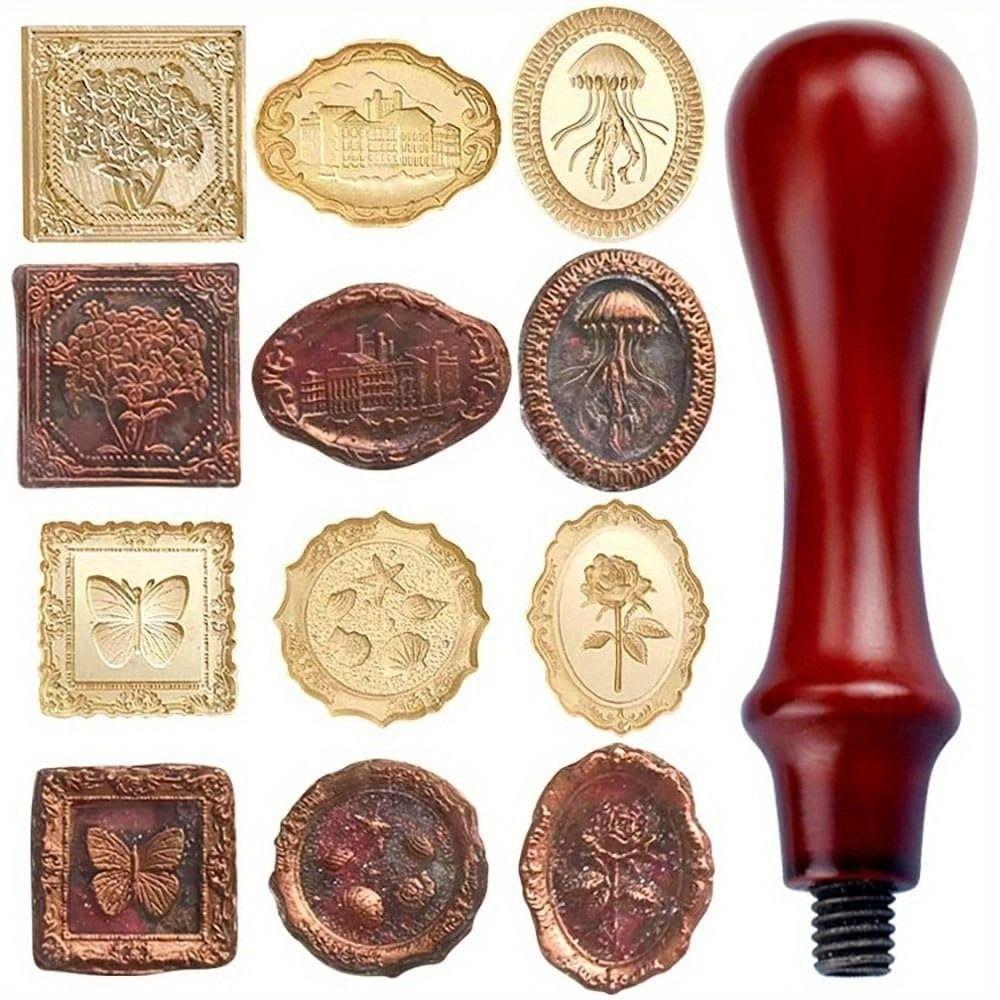20 Pcs/set Zinc Zinc Zinc Alloy Vintage Rose Wax Seal Set Golden Envelope Sealing Wedding Stationery