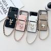 Luxury Korean Diamond Rabbit Butterfly Leather Bracelet Case for Samsung Galaxy Z Flip 3 4 5G Z Flip3 Zflip3 Flip4 Zflip4 Cover