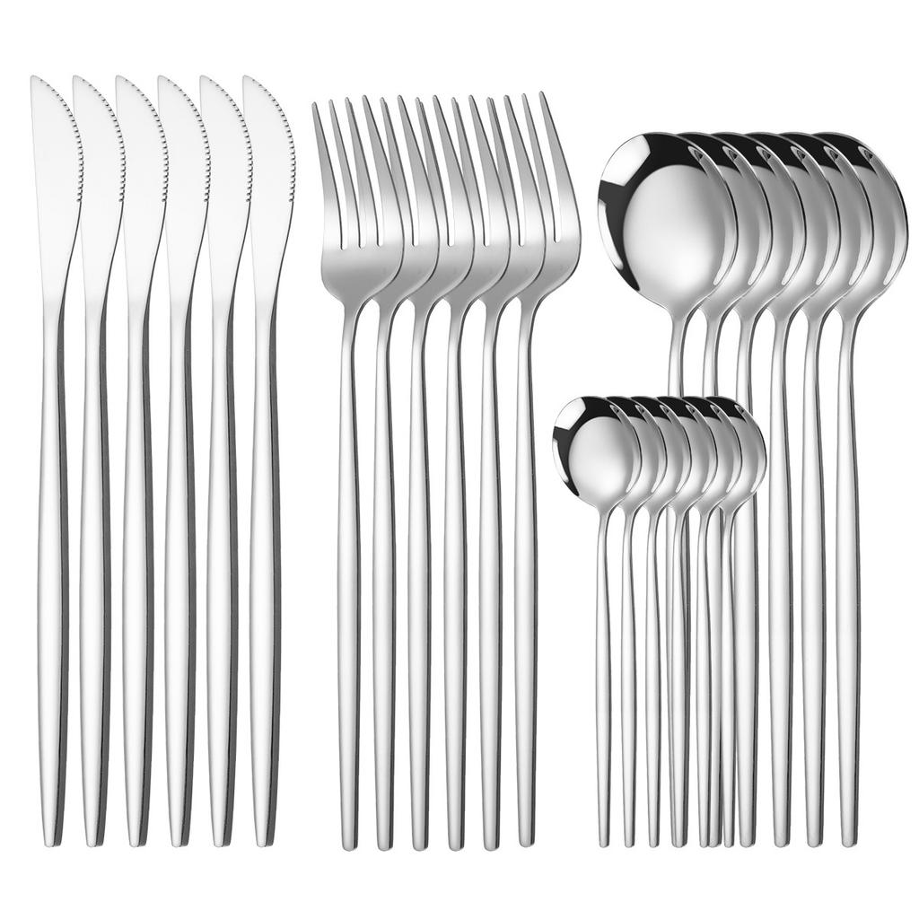 24 шт. Набор столовых приборов из нержавеющей стали, золотые вилки, ножи, чайные ложки, столовая посуда, столовые приборы, кухонные принадлежности для вечеринки в отеле, подарок