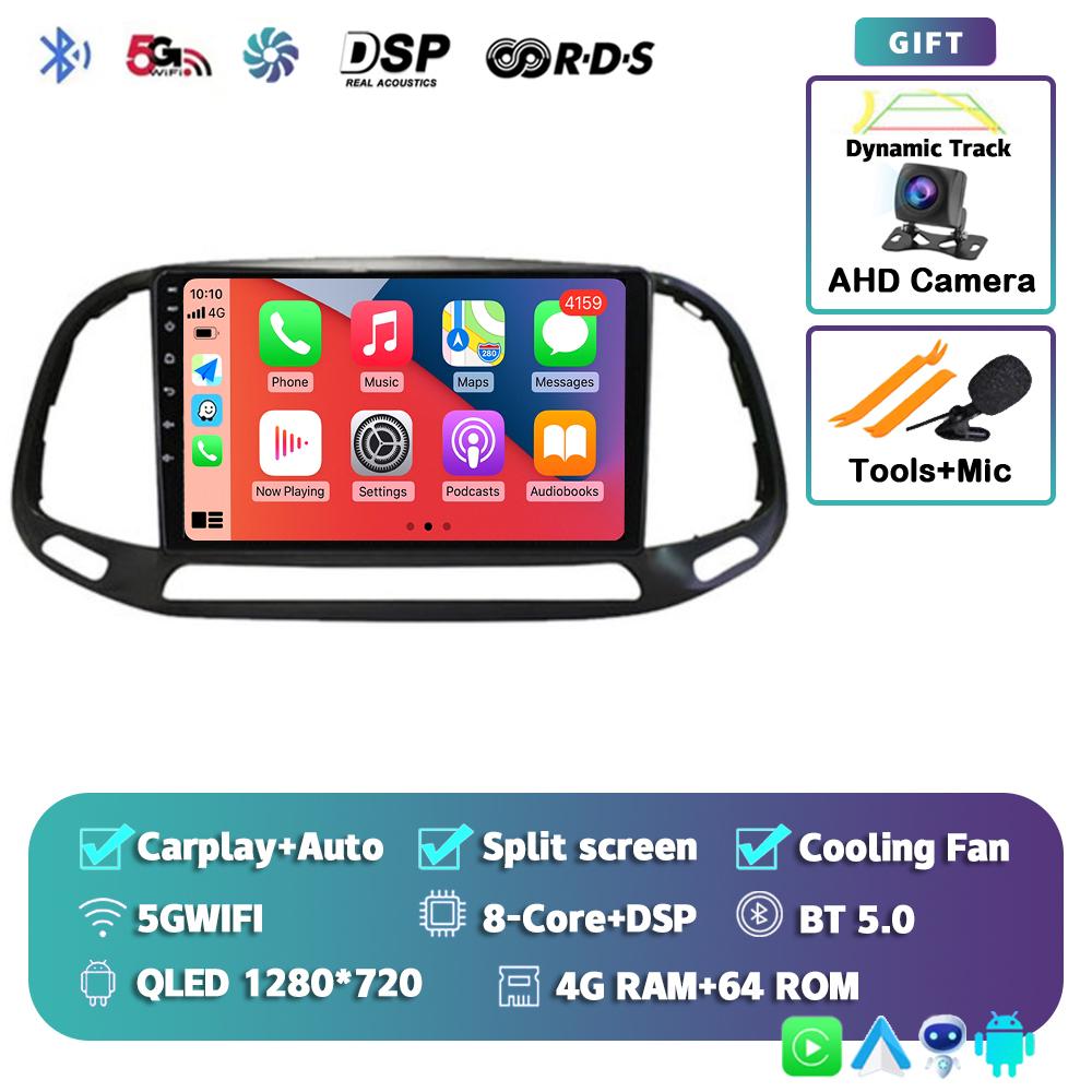 Android 14 Автомагнитола с CarPlay и Auto для Fiat Doblo 2015 2016 2017 2018 2019 Мультимедийный GPS Видеоплеер Навигация Стерео 2din DVD