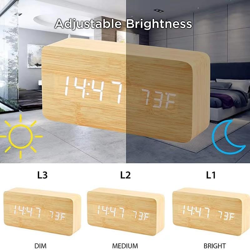 Wooden Digital Alarm Clock LED Table Clock with Temperature for Bedroom Office Desk Decorations2