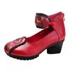Ethnic Style Handmade Retro Leather Shoes Women's Spring Middle Layer Cowhide Heel Soft Sole Comfortable Thick Heel Single Shoes Printed Dance Shoes