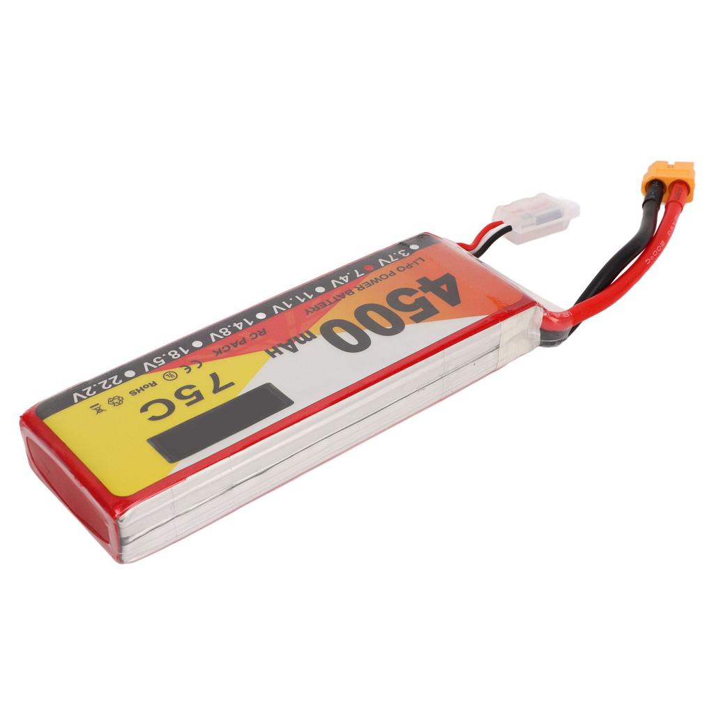 Lipo Battery 75C Discharge Rate 4500mAh Capacity 7.4V 2S Lipo XT60 Plug Power for RC Vehicles