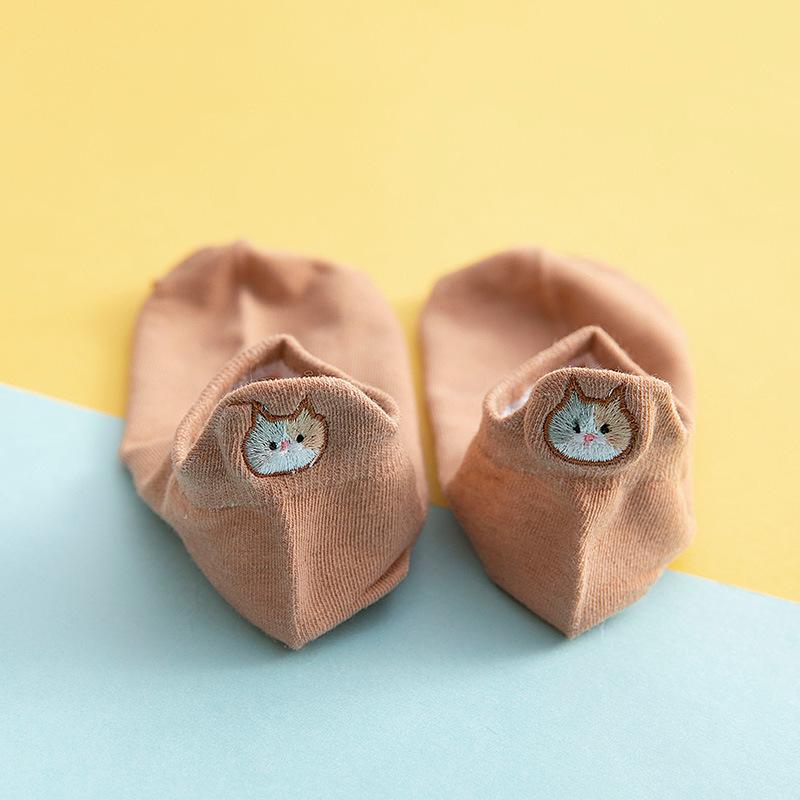 Женские хлопковые носки с милой кошкой и вышивкой ярких цветов, женские повседневные носки