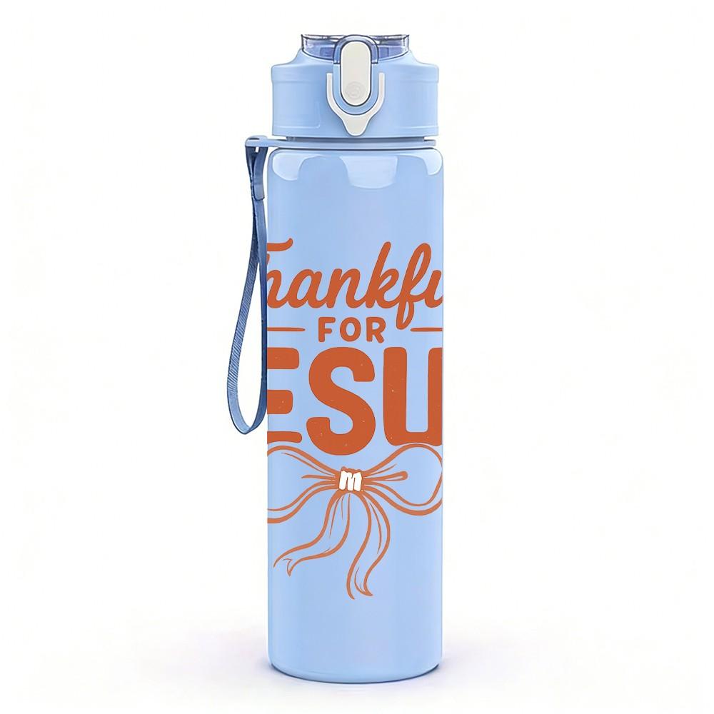 1PC Thankful Jesus Letter Art 750ml Color Plastic Sports Water Bottle Leakproof Flip Straw Lid Suitable for Sports Office Home Use