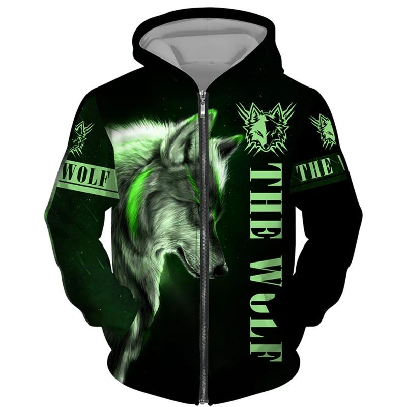 Wolf 3d Printed Hoodie Men/women Harajuku Fashion Jacket with Zipper