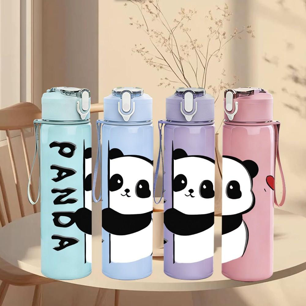 1PC Black White Panda With Small Heart Print 750ml Color Plastic Sports Water Bottle Leakproof Flip Straw Lid Suitable for Sports Office Home Use