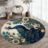 ~O~Luxury Turquoise & Gold Peacock Round Rug – Non-Slip Floor Mat for Living Room, Bedroom & Home Decor
