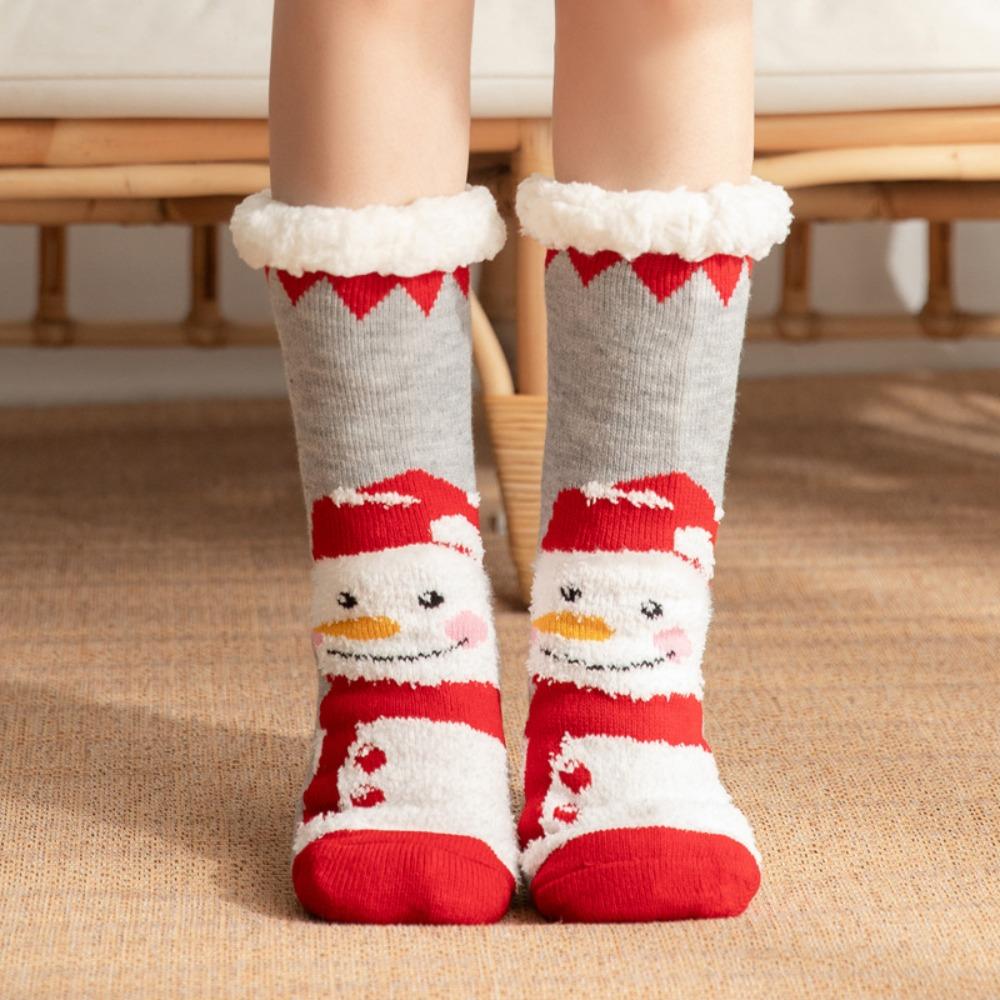 Snowman Christmas Floor Socks Cartoon Winter Slipper Socks Cute Thick Thermal Socks Home