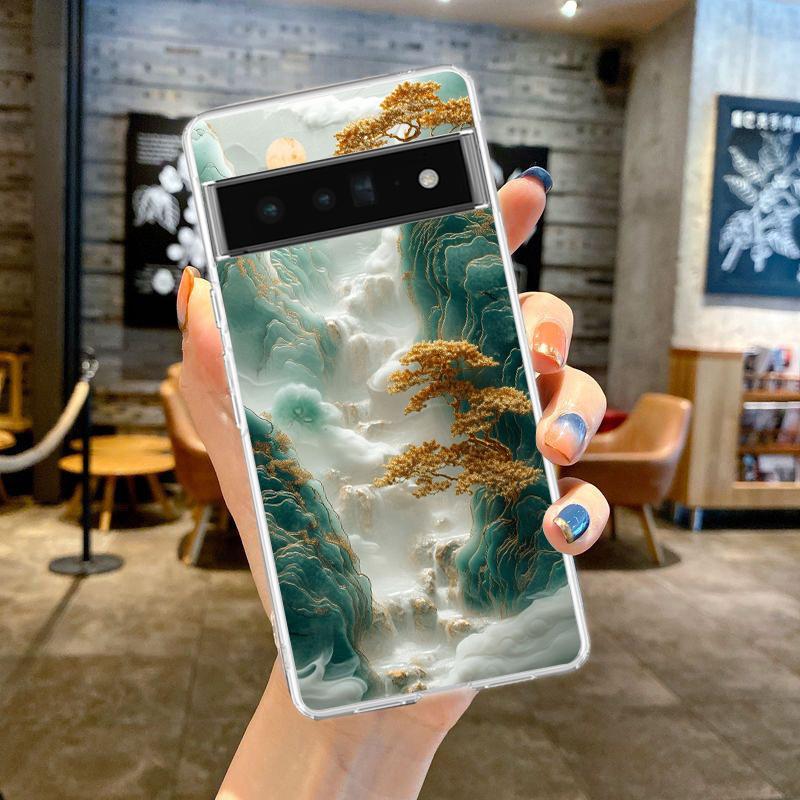 Чехол для телефона с пейзажем для Google Pixel 8 7 6 5 4 4XL Ударопрочный Силиконовый 7A 6A 5A 4A 3A 3AXLPro Прозрачный Корпус