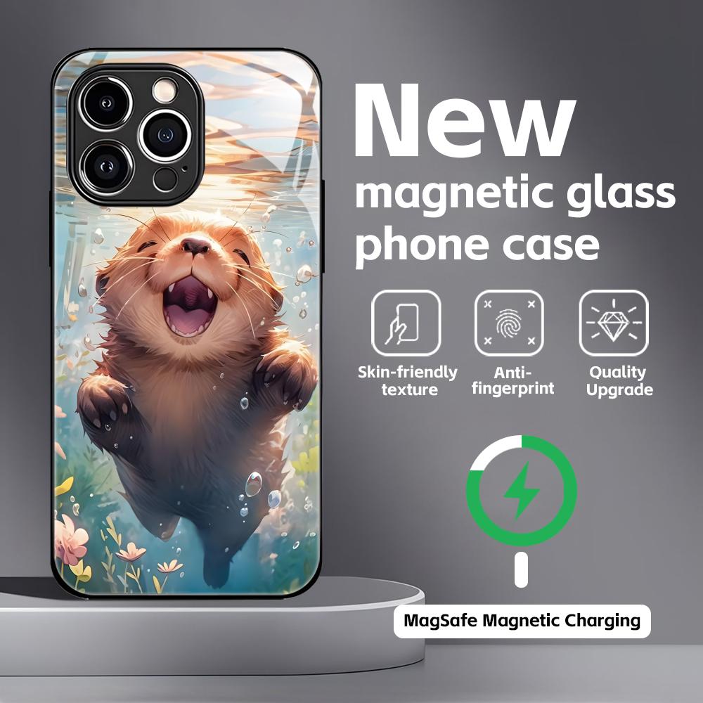 cute Otter Phone Case For iPhone17 16 15 14 13 12 11 X XR XS 8 Plus Mini Pro Max Glass Magnetic Case