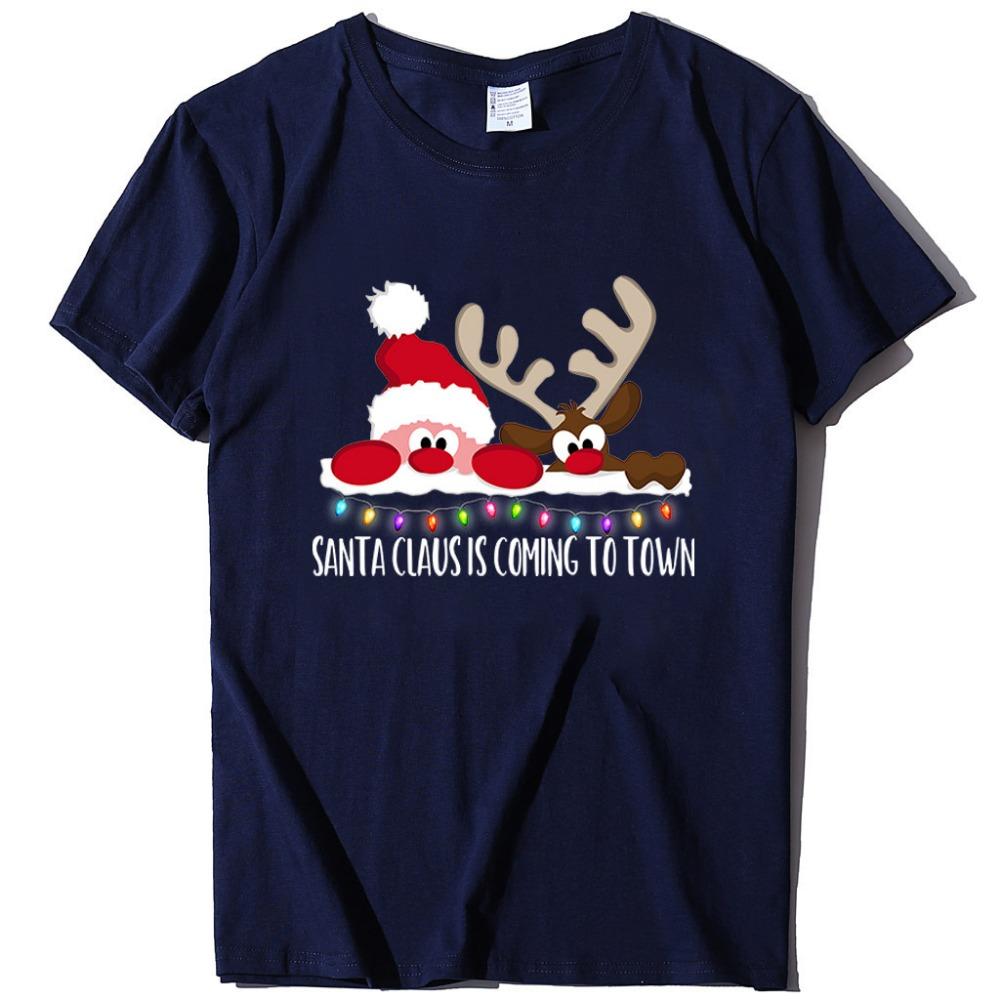 2025 New Children's Short Sleeved Christmas Reindeer Christmas Pattern Printed Girl's T-shirt Exquisite Christmas Cartoon Top