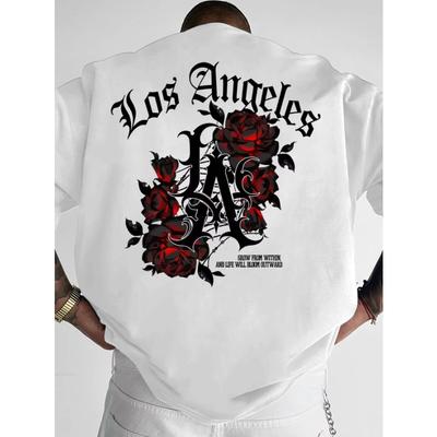 Мужская готическая уличная футболка Los Angeles LA и графика с красной розой 3D-печать Летняя с круглым вырезом с коротким рукавом Полиэстеровые футболки Топы