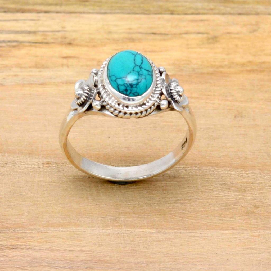 Turquoise 925 Sterling Silver Women Handamde Boho Ring