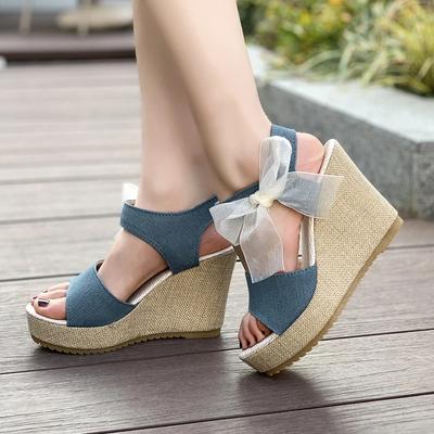 Кружева досуга женщин танкетка каблук женская обувь 2024 летние сандалии вечерние платформы высокие каблуки обувь женщина