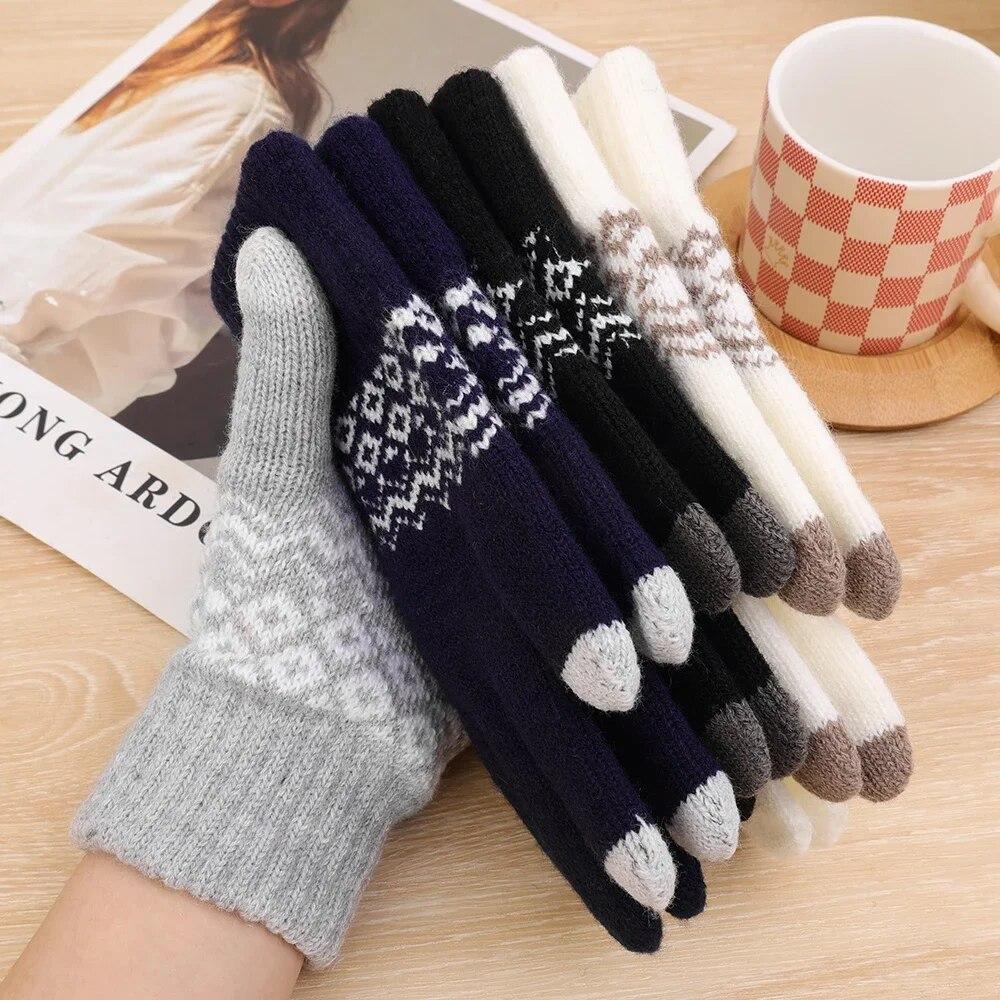 Winter TouchScreen Gloves Women Men Warm Stretch Knit Mittens Imitation Wool Full Finger Guantes Female Crochet Thicken