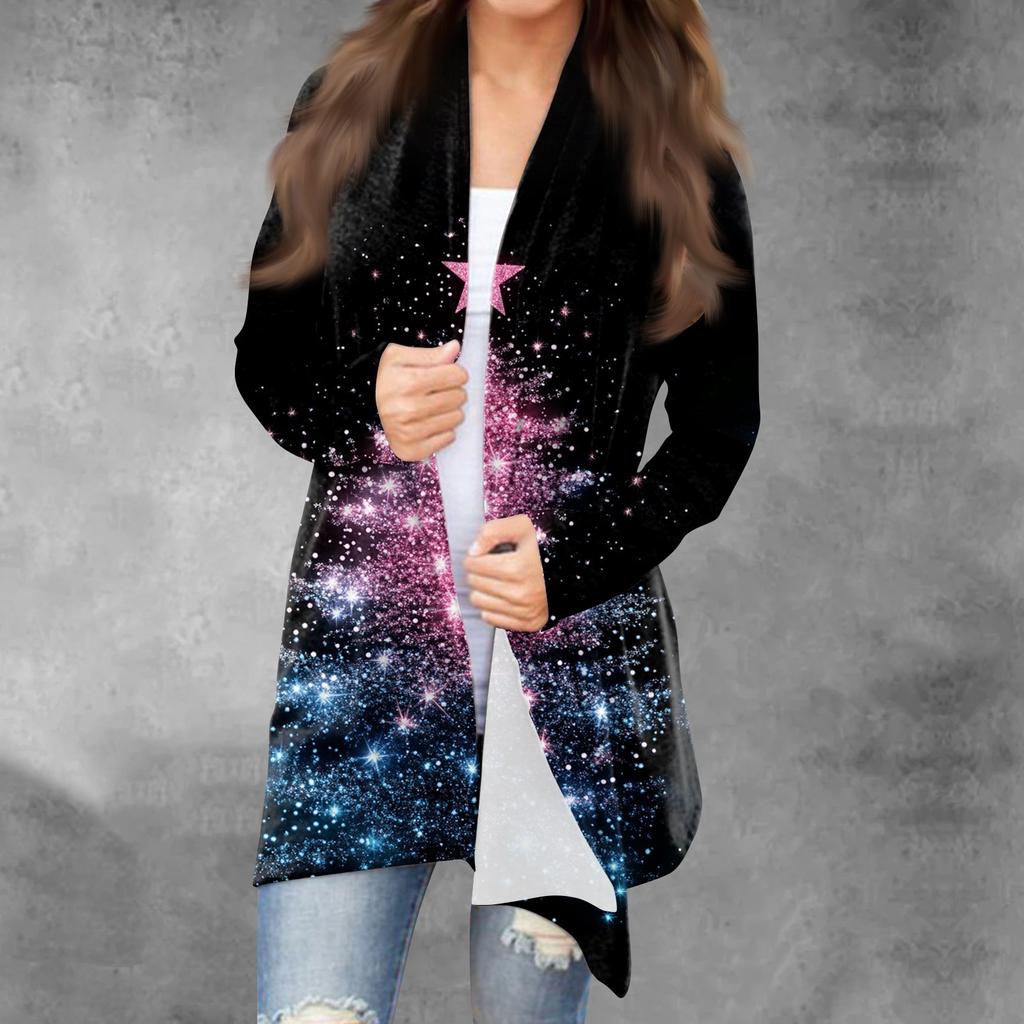 Женская модная рождественская куртка с принтом, повседневный кардиган с длинным рукавом, пальто