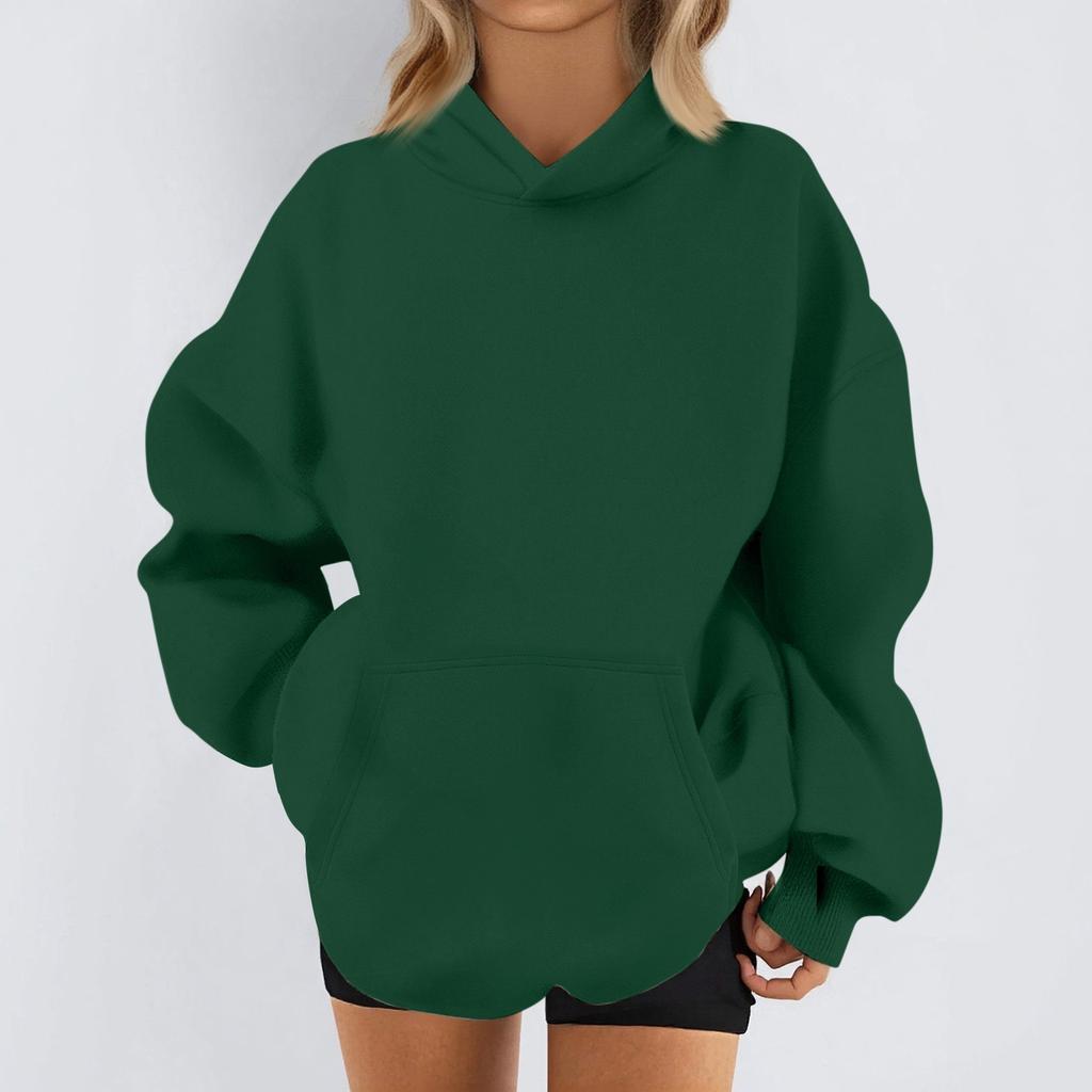 Women's Fashion Casual Long Sleeve Solid Color Hooded Sweatshirt Tops