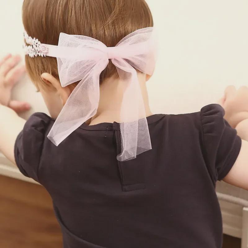 Детская повязка на голову с кружевным бантом для принцессы - однотонная