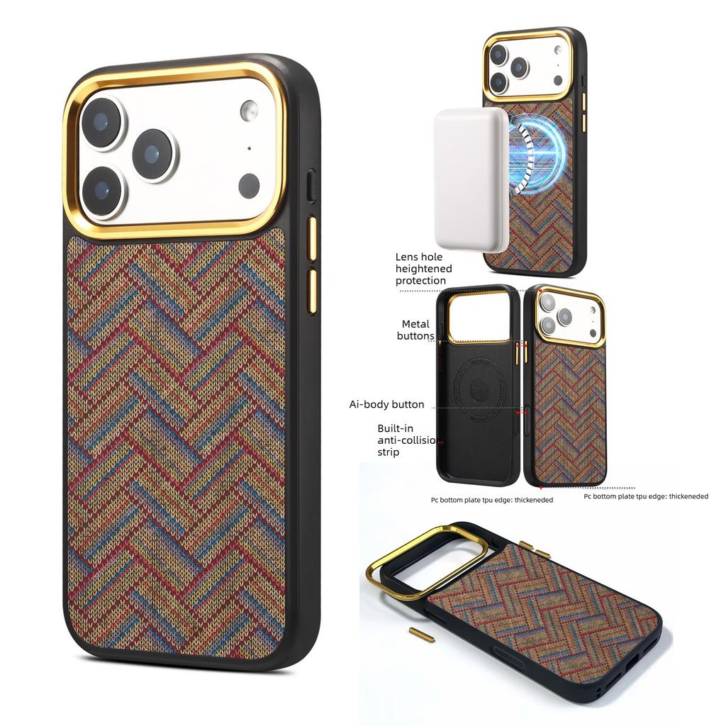 Denior Cork Embroider & Magnetic for IPhone 17 16 Pro Max Case Metal Lens Frame Ethnic&Bohemia Style for IPhone15 17 16 Pro Case