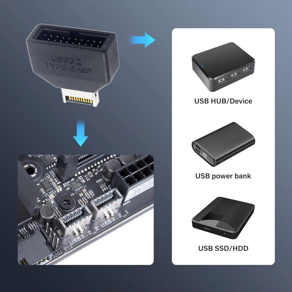 19/20Pin Motherboard Header to Type-E Adapter USB3.0 Front Panel Converter 5Gbps Data Transfer Plug & Play for Desktop PC