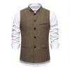 Autumn British Style Retro Vest For Men Fashion Stand Collar Herringbone Coarse Tweed Suit Vest Waistcoat Vintage Gentleman