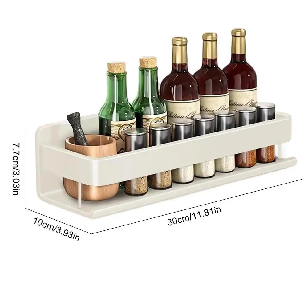 Алюминиевая настенная стойка для специй, многофункциональная полка для кухонных принадлежностей, крючки для кухонных принадлежностей, стойка для хранения приправ, без сверления