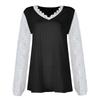 Women's Loose V-neck Lace Patchwork Long Sleeved Casual T-shirt Top