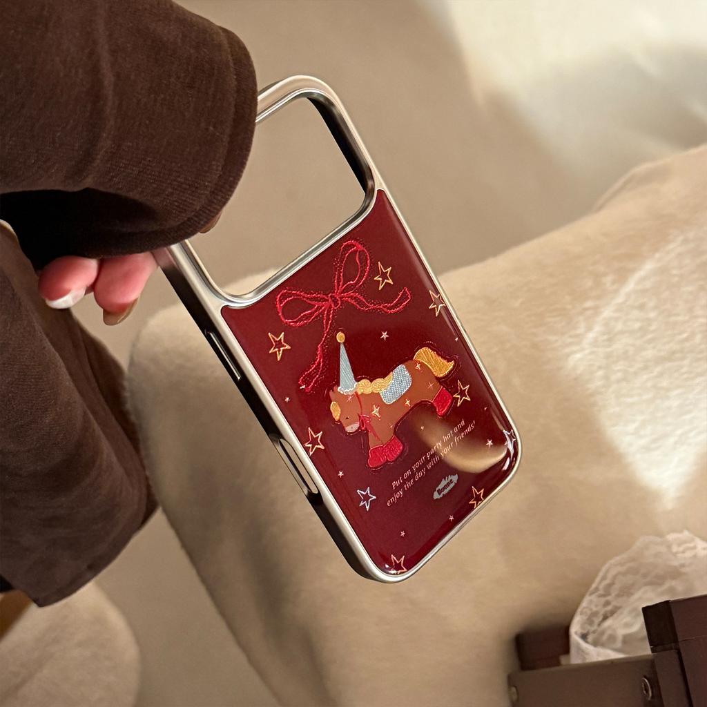 Позолоченный чехол для мобильного телефона Pony iPhone17promax 13 Праздничный красный 16 Apple 17 и другие модели