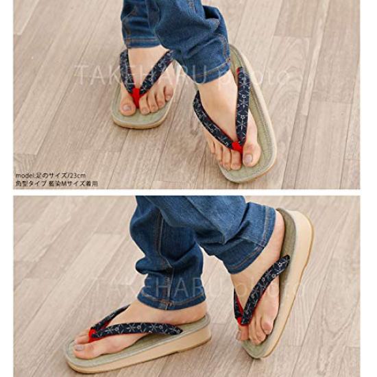 Takeharu Гэта Сделано из Сделано из татами Рогоз Резина Индиго Краска Женские Сандалии, Япония, Маты, Трава, Подошва, Средний, Овальный,