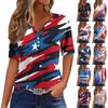 Women's Fashion Casual Independence Day Printed V-Neck Short Sleeve Button Top