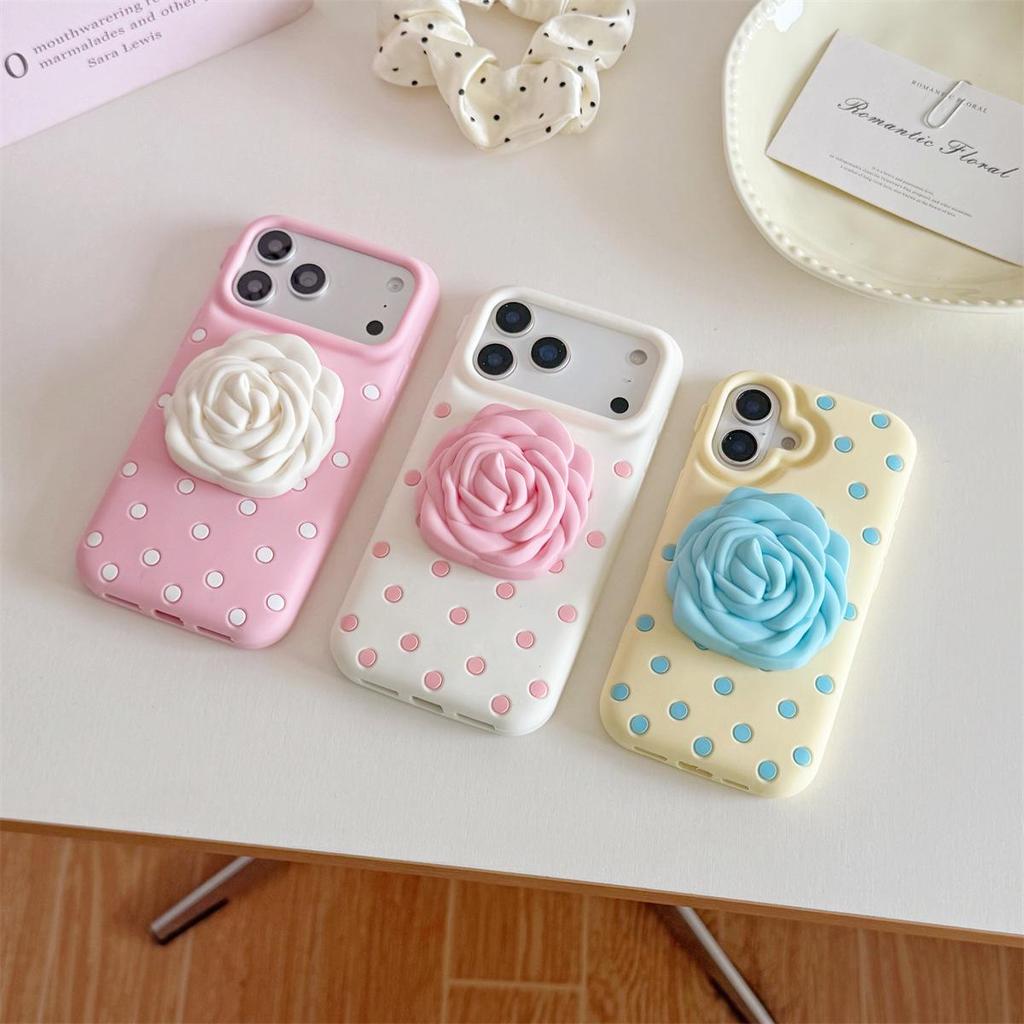 Polka Dot Rose Flower Stand Drop-Proof Case for iPhone 14/13/12, Apple 17/16/15 PROMAX