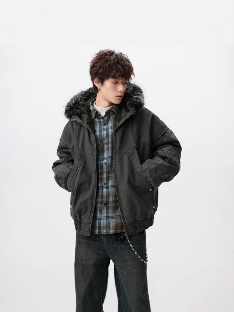Men's Winter Retro Haute Couture Cotton Jacket with Fur Collar, Plus Velvet Thickened, Warm Outerwear.