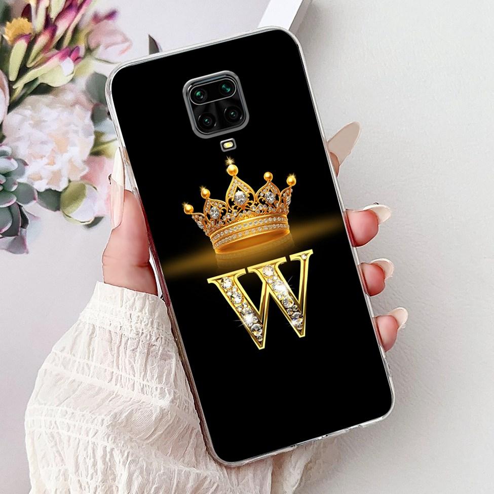 Прозрачный чехол для Xiaomi Redmi Note 9s Чехол Модный Роскошный Буквы A-Z Корона Мягкий ТПУ Чехол для телефона M2003J6A1G